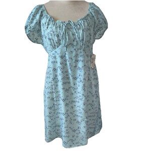 Pink Republic Junior Dress Sage Floral Puff Sleeves Elastic Neck JR XXL New